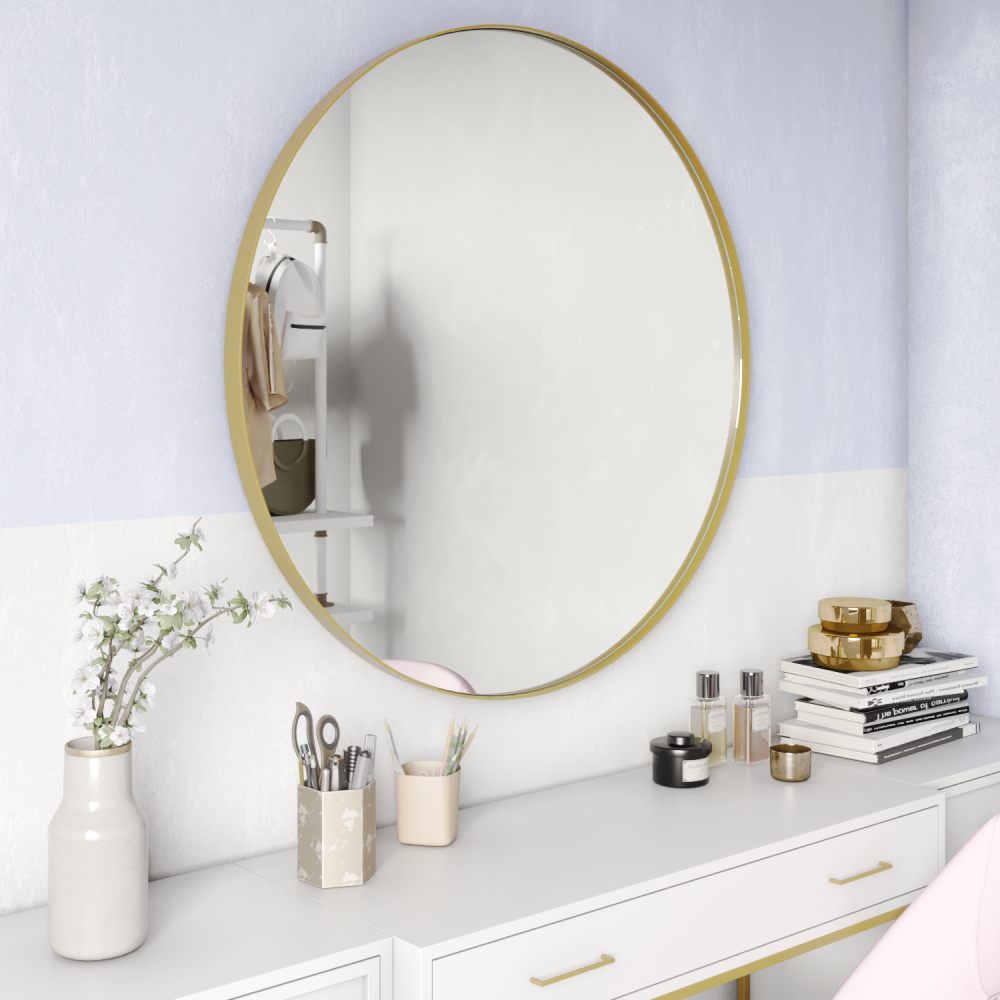 Круглое зеркало в золотой металлической раме «Радиант L» D101 см — фото 1